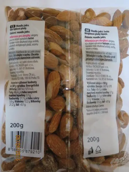 Nebezpečný výrobek: TESCO mandle Jádra 200g
